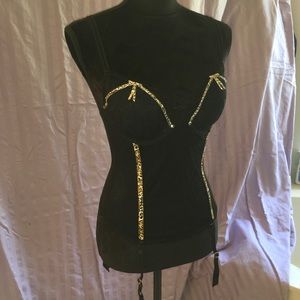Y2k black and leopard Corset with Garters 34C